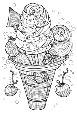 outline art for Ice Cream coloring pages with sitch, white background, Sketch style, full body, only use outline, dementia patients style, clean line art, white background, no shadows and clear and well outlined.