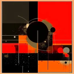 diffused cosmic conspiracies, abstract art, pinpoint dark light clusters, by Graham Sutherland and Victor Pasmore, silkscreened mind-bending metal etching, asymmetric, cigarette burn textures, dark orange and black colors of differing hues, orange monocolor