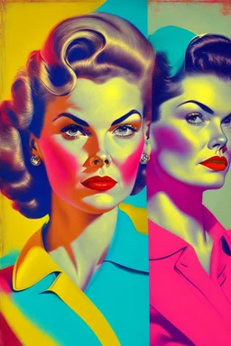Strong women portrait from the 50s feminism bright colors
