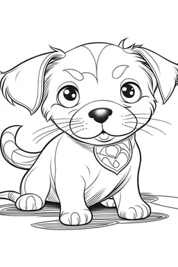 outline art for Puppy (Dog) coloring pages with sitch, white background, Sketch style, full body, only use outline, toddlers style, clean line art, white background, no shadows and clear and well outlined.