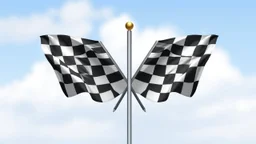 2 checkered flags crossed at pole, vector
