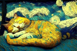 sleeping cat in van gogh style
