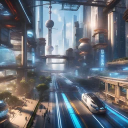science fiction of a shanghai city, first person view, vibrance, highly detailed, natural lighting