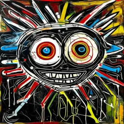 eye ball, by Jean-Michel Basquiat, acrylic paint and crayon, cross shapes