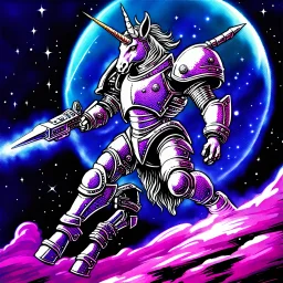 90's TCG art retro fantasy art of armored Space unicorn