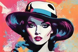 beautiful woman in hat in pop art style