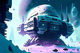 Modern Colony, Alien Planet, Winter, Cold, Blizzard, Spaceship, Blocky Buildings, Flying Spaceships