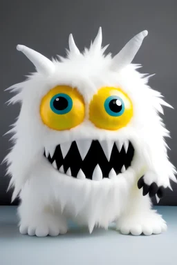 Make a fluffy white monster with a giant mouth and yellow eyes And Says bum bum bum