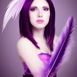 A beautiful portrait of a cute woman purple color scheme, anime, high key lighting, volumetric light high details with white stripes and feathers and celtic paterns