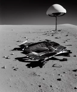 Crashed futuristic space ship on the moon lunar surface