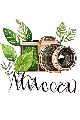 Style: illustration CAMERA WHTE BEST NATUR Text: "WOOM-NATURE" no background)