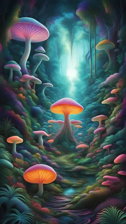 PSYCHEDELIC+AND SURREAL JUNGLE VISUALS, VIBRATIONAL ENERGY PATTERNS, ORGANIC FRACTAL GROWTH, MORPHING AND UNDULATING FORMS, AND OTHERWORLDLY PLANTS AND FUNGI, OPALESCENT FREQUENCIES