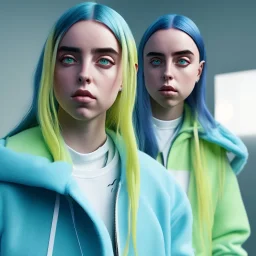 Billie Eilish, full body, on the bed, in my underwear, pale skin, high detail, realistic, 8k, not to be distinguished from a photo, identical pupils