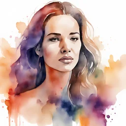 Generate a captivating watercolor illustration inspired by the iconic painting 'The Evolution of Man.' Depict the stages of 'The Evolution of Woman' in a similar style, showcasing the progression from early to modern times. Use watercolour techniques to convey the essence of growth, resilience, and empowerment in this visual narrative.