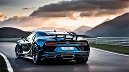 Rear View A stunningly realistic (((Bugatti Chiron x brabus))), intricate detail and perfection in every surface, glimmering metal and luxurious contours, a (perfect model) for a desktop wallpaper fit for high resolution screens, evoking a sense of futuristic elegance in a (4K cinematic atmosphere).