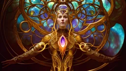 art by Alfons Mucha and Patrick Woodroffe, stained glass motif, bilateral symmetry, Ouroboros, infinity symbol, mystical, mechanistic, metaphysical, serpentine, cosmic, nebula, HD 4K, sharp detail, photo-realistic, octane rendering, award winning photography, cinematic lighting