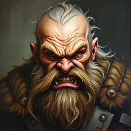 Dnd, handpainted by a renaissance artist, oil painting, head portrait, sturdy, mighty, grizzled, old, angry, barbarian