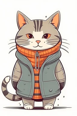 sweet illustration of a cat in coat , in a cartoon style