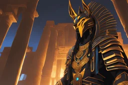 Temple Guard in 8k solo leveling shadow artstyle, anubis them, neon effect, full body, Desert, intricate details, highly detailed, high details, detailed portrait, masterpiece,ultra detailed, ultra quality