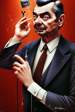 mr bean as the mafia godfather, 4k, trending art, weird perspective, realism, spray paint, detailed