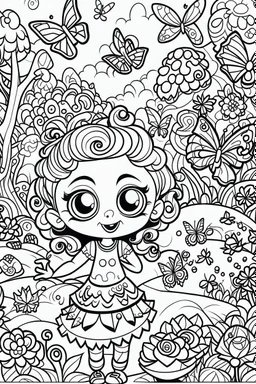 coloring pages for kids, Texto " Lisbeth Del Valle " en alta definición, caracterizado al estilo de Cute hello kitty, halloween y flores, ilustración, mariposas,renderizado 3d, vibrante, 3d render, typography, fantasy art , cartoon style, thick lines, low detail, black and white, no shading, --ar 85:110