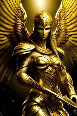 Create an image of a golden warrior angel in protection of me
