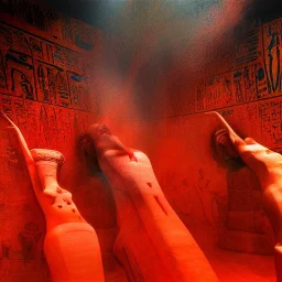 nile turns red in ancient egypt, egyptians trying to drink the water, dramatic, dramatic lighting, volumetric lighting, hyperrealism, 8k, high quality, photorealistic, lot of details