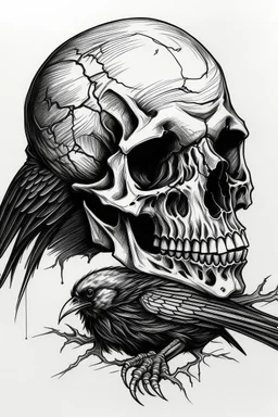 raven and skull sketch artistic