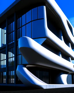 Edificio de concreto, ventanales de vidrio, estilo Zaha Hadid, calidad ultra, hiperdetallado, 8k, 3D