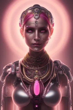 cyborg, indian woman, pink hair, perfekt eyes, smile, real