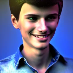 beautiful, smooth, realistic, Russian male, 15 y/o boy, face, jeans, shoes, extremely sharp detail, finely tuned detail, ultra high definition, 8k, unreal engine 5, ultra sharp focus, smile teeth, happy