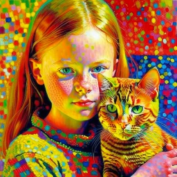 A girl and her cat inspirational styles - Pointillism, Realism and Fauvism