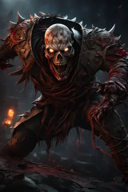 a rotting zombie attacking. carnage. empty eyes. armor melted into the skin. blood. broken bones. bleeding eyes. broken fangs. broken jaws. broken armor. gloves.intense horror. blind terror. scared to death. no weapons. no helmet. a masterpiece, fantasy concept art, dynamic lighting, hyperdetailed, intricately detailed, deep color, Unreal Engine, volumetric lighting, Epic cinematic brilliant stunning intricate meticulously detailed dramatic atmospheric maximalist digital matte paintin