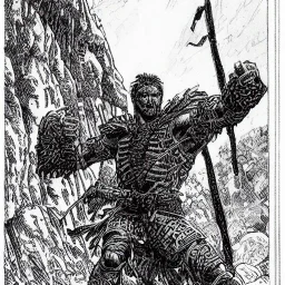 an ancient warrior by Barry Windsor-Smith, wide shot