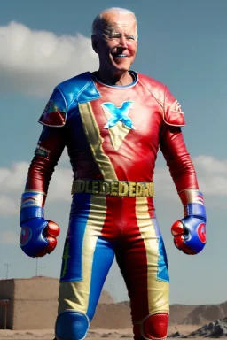 realistic image of joe biden as a mexican wrestling fighter, red and blue breeches, retro style, 80s, vibrant color, highly detailed, sky background, concept art, unreal engine 5, god rays, ray tracing, RTX, lumen lighting, ultra detail, volumetric lighting, 3d, finely drawn, high definition, high resolution.