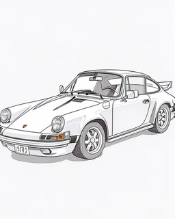 porsche 911, full car, white background, sketch style, no shadows, clear and well outlined