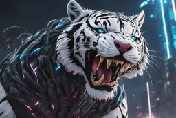 Venom beast in 8k anime cgi artstyle, white tiger them, warrior beast, neon effect, close picture, full body, apocalypse, intricate details, highly detailed, high details, detailed portrait, masterpiece,ultra detailed, ultra quality