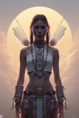 girl, cute, beautiful, Native American, head and shoulders portrait, 8k resolution concept art portrait by Greg Rutkowski, Artgerm, WLOP, Alphonse Mucha dynamic lighting hyperdetailed intricately detailed Splash art trending on Artstation triadic colors Unreal Engine 5 volumetric lighting, long hair, brown eyes, black hair, clean face, brown dress