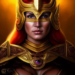 Ultra detailed fullbody Portrait in oil on canvas of beautiful REdhead amazon with Skyrim Dragon priest mask and Gold aRMOR,extremely detailed digital painting, extremely detailed face,perfect crystal clear Big Glowing eyes, mystical colors ,perfectly centered image, perfect composition, rim light, beautiful lighting, 8k, stunning scene, raytracing, anatomically correct, in the style of robert e howard and Ken Kelley and Ohrai Noriyoshi and Simon Bisley and tomzj1