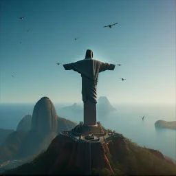 Christ the Redeemer, flying birds, unreal engine 5, cinematic lighting, photorealistic, realistic, hyper detailed, 8k, octane render, cinema 4d