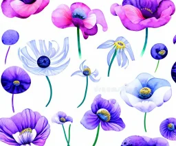 Vector anemone set illustration. Watercolor white backdrop