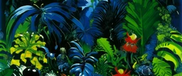 A dark blue corrupted jungle with Venus fly traps painted by Andy Warhol