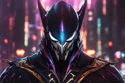 Venom Shredder in 8k solo leveling shadow artstyle, reaper them, close picture, rain, Shredder helmet, neon lights, intricate details, highly detailed, high details, detailed portrait, masterpiece,ultra detailed, ultra quality