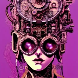 beautiful steampunk girl, hyper detailed, hyperdetailed, intricately detailed, illustration by <kilian eng> <Yoji Shinkawa>, purple tones,