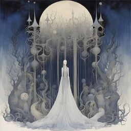 Divorced from reality roller, John Bauer and Kay Nielsen and Stephen Gammell deliver a dark surreal masterpiece, artistic flourishes, violent primary colors, sinister, creepy, sharp focus, midnight_blue shines, asymmetric