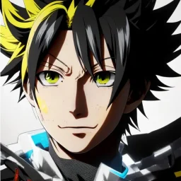 Detailed anime portrait of denki From my hero academia, yellow hair, black suit, intricate details, full body portrait, keep head in frame, slight smile, black Japanese motif, concept art, highly detailed, digital painting, concept art, sharp focus, illustration, art by Yoji Shinkawa, WLOP and greg rutkowski and alphonse mucha and artgerm and yanjun Chen and Junji ito and Makoto Shinkai, HDR, octane render