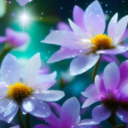 one big crystal subtle flower in a galactic ambiance with a very little beautiful fairy, transparent petals, delicate colors, in the foreground, full of details, smooth, bright sunshine，soft light atmosphere, light effect，vaporwave colorful, concept art, smooth, extremely sharp detail, finely tuned detail, ultra high definition, 8 k, unreal engine 5, ultra sharp focus