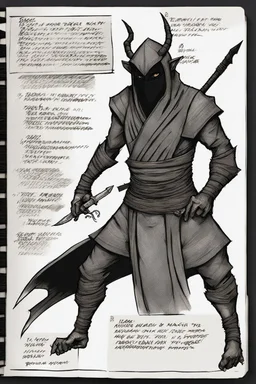 demon ninja, black fire magic,magic runes, ancient magi use, text description, golden cape,Sketch book, hand drawn, dark, gritty, realistic sketch, Rough sketch, mix of bold dark lines and loose lines, bold lines, on paper, turnaround character sheet,breath taking, sharp lense, professional photographie, 70mm lense, detail love, good quality, unreal engine 5, wallpaper, colerful, highly detailed, 8k, soft light, photo realistic