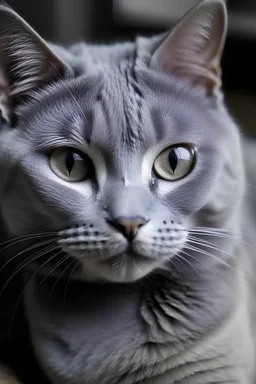 give me a cute gray cat with purple eyes no true