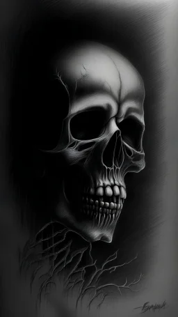 pencil drawing of skull, Spooky, scary, halloween, black paper